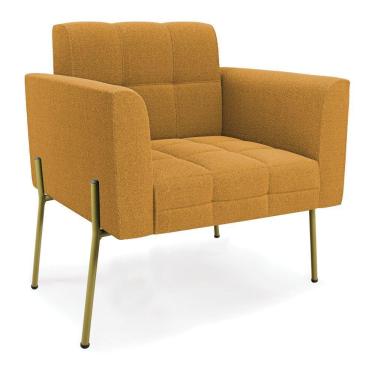 Imagem de Poltrona Sala De Estar Pé De Ferro Dourado Elisa Bouclê Mostarda D03 - D'rossi