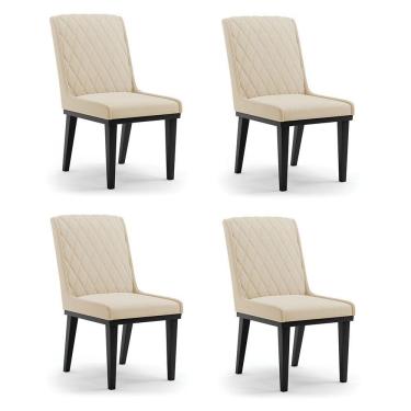 Imagem de Cadeira Sala De Jantar Base Madeira Preto Kit 4 Sofia Suede Bege D03 - D'rossi