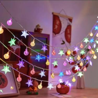 Imagem de Cordão de luzes de LED de estrela e globo para quarto, parede, pátio, jardim, decoração de festa de casamento de Natal