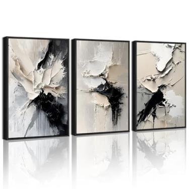 Imagem de KUVIOKE Arte de parede emoldurada abstrata azul marinho minimalista grafite pastel decoração de parede moderna bloco de cores neutras ilustração pintura pincelada arte decoração de casa 30 x 40 cm