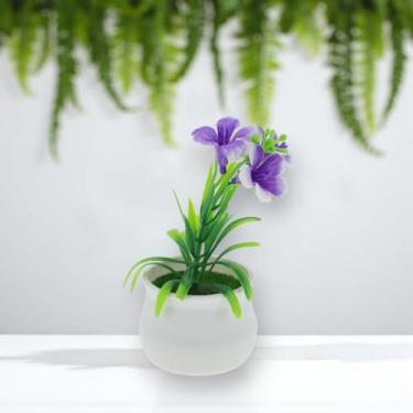 Imagem de Generic 1 peça de plantas artificiais trompete flor artificial vaso planta plástico roxo 7 x 7 x 11 cm