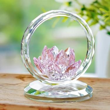 Imagem de Cesta de flor de lótus de cristal, estatueta de lótus de cristal, enfeite de cesta de flores de vidro colecionável para decoração de mesa de centro de mesa de casa