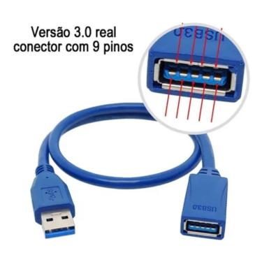 Imagem de Cabo Extensor Usb 3.0 Curto 30 Cm Para Note Pc Hd Com Nf