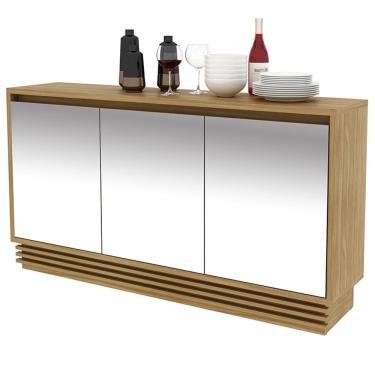 Imagem de Buffet Aparador Balcão Sala de Jantar com Espelho nas Portas BB2609 MDP Natural - Gran Belo