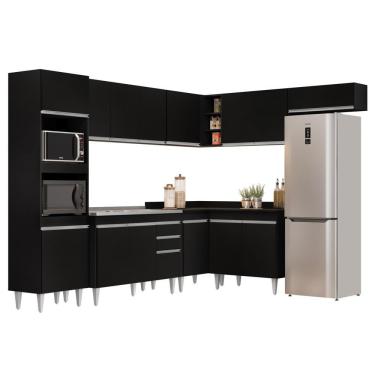 Imagem de Armário De Cozinha Modulada De Canto 8 Peças Cp03 Balcão Com Pia Inox Preto - Lumil