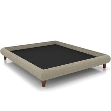 Imagem de Cama Casal King Pés De Madeira 210cm Otto P05 Linho Bege - LYAM DECOR