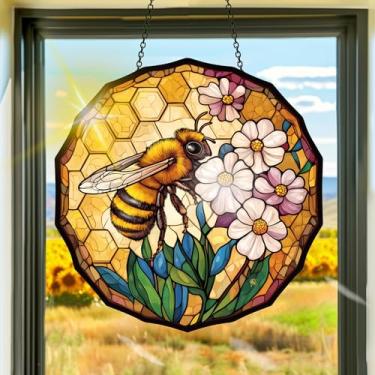 Imagem de Acrílico colorido, apanhador de sol, decoração de janela pendurada de abelhas, arte de parede de arco-íris, para sala de estar, quarto, varanda, interior e exterior, jardim, enfeites de Natal 19 x 19