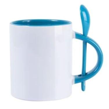 Imagem de a Colher Não Cai Da Caneca Caneca Reta com Colher - CerâMica - 325 Ml Resinada para SublimaçãO(Azul)