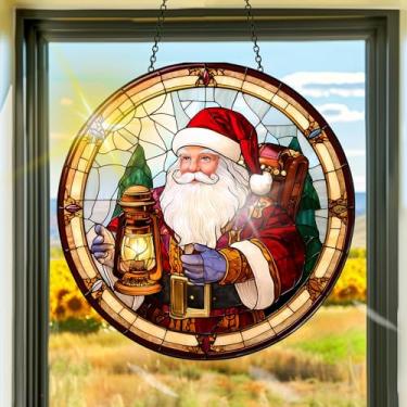 Imagem de Acrílico colorido, apanhador de sol, decoração de janela suspensa de Papai Noel, arte de parede de arco-íris, para sala de estar, quarto, varanda, interior e exterior, jardim, enfeites de Natal 19 x