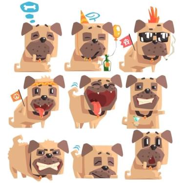 Imagem de Adesivo de Parede de Animais Kawaii para Quarto Infantil com Cachorro Pug e Emojis 40x40cm
