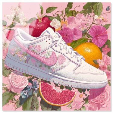Imagem de Tênis Lost Floral and Fruits III impressão acrílica rosa arte fashion por Art Remedy, pronto para pendurar, 40 x 40 cm