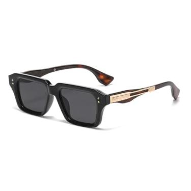 Imagem de VFDHN Óculos de sol retrô femininos, óculos de sol com gradiente de leopardo, UV400, lentes transparentes, armação rebitada masculina (C3 leopardo preto)