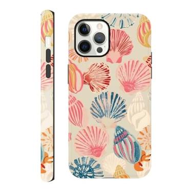 Imagem de Capa compatível com iPhone 12 Pro Max de 6,7 polegadas, capa de telefone de verão com arte de concha do mar rosa, capa rígida híbrida resistente a arranhões de 2 camadas para meninas mulheres e homens