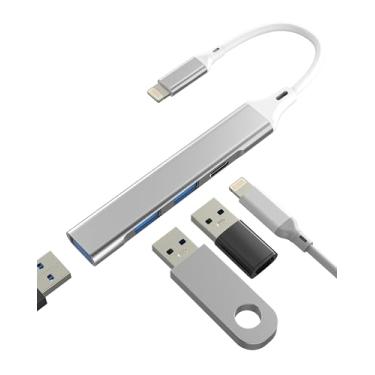 Imagem de Adaptador de câmera Lightning para USB 3 para iPhone 14 13 Pro Max (4 em 1) leitor de cartão divisor de tomada para iPad para Apple Cable Dongle OTG Lighting Hub Memory Flash Drive, conector de porta