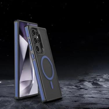 Imagem de HJZSZX Capa magnética para celular S24Ultra, com carregamento sem fio, fosca, translúcida e à prova de choque (para S24Ultra/azul)