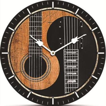 Imagem de Relógio de parede, design de guitarra, acústico e elétrico, 30 cm, mad