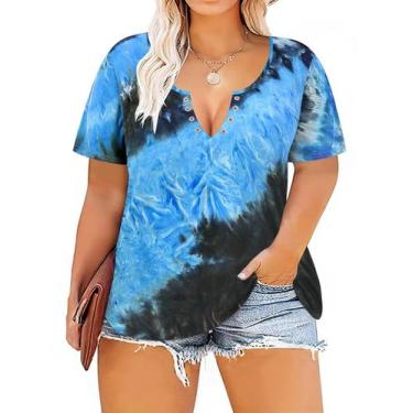 Imagem de Blusa feminina TIYOMI plus size de manga curta com decote em V tingida