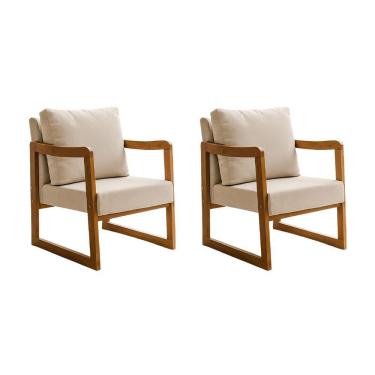Imagem de Kit 2 Poltronas Decorativa Com Braço Em Madeira Maciça Alice Linho Bege