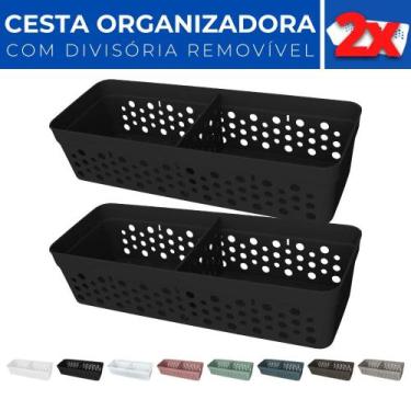 Imagem de Kit 2 Cesto Organizador Rattan c/ Divisória Removível 23x8 - Usual Uti