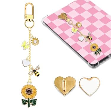 Imagem de LMZLJZ Corrente de pingentes de girassol Kindle para amantes de livros e homens, chaveiro com pingente de abelha de girassol, pingente de acessórios de e-reader, presente para leitores amantes de