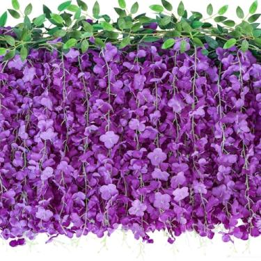 Imagem de SIVEPY 60 ramos de flores para pendurar glicínias, 4 peças, guirlanda de flores artificiais de glicínia artificial para pendurar em casa, jardim, cerimônia ao ar livre, arco de casamento, decoração