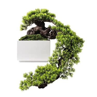 Imagem de Árvore artificial Árvore artificial de bonsai, planta falsa interna em vaso mármore, plantas vasos falsos para decoração escritório doméstico, mesa vegetação
