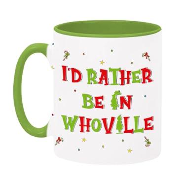 Imagem de Caneca de café engraçada de Natal, copo de bebida de 325 ml, copo de café I'd Rather Be In Whoville, copos de festa de Natal para bebidas de chocolate quente e cacau, presentes de elefante branco para