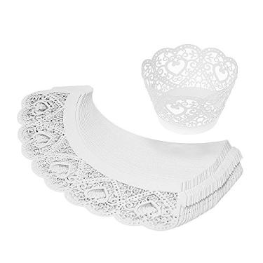 Imagem de 50 Pçs/Set Papel Cupcake Wrappers Corte Rendas Bolo Copo Forros Bandejas Cozimento decoions Suprimentos-Branco