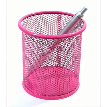 Imagem de Porta Treco Organizador Telado Alumínio Redondo Rosa Pc8681