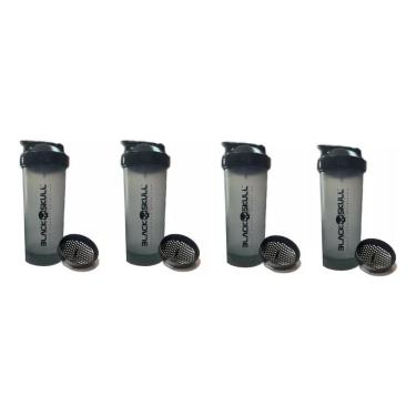 Imagem de Garrafa 4X Coqueteleira Black Skull 600Ml Treino Academia