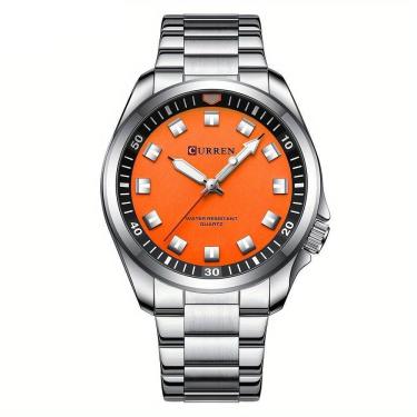 Imagem de Relógio De Quartzo Masculino Pulseira De Aço Inoxidável Resistente à água 30m Esportivo Prata Laranja