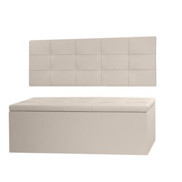 Imagem de Kit Cabeceira Painel E Calçadeira Baú Casal 1,40m Roma Material Sintético Bege Dal Poz Estofados