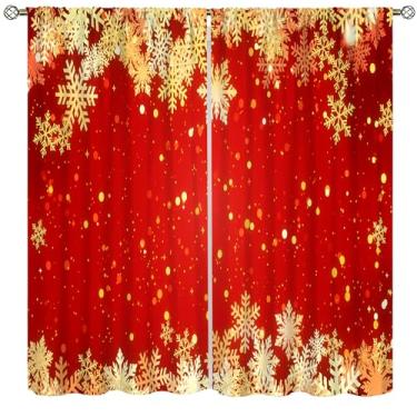 Imagem de Cortinas de Natal de floco de neve, padrão de floco de neve de Natal de folha dourada de luxo para decoração de janela de quarto, varão, para sala de estar, quarto, cozinha, conjunto de 2 painéis, 52