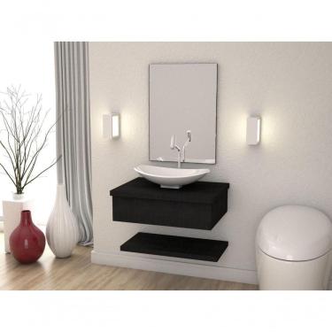 Imagem de Conjunto Bancada C-cuba L45, Prateleira E Espelheira Metrópole 606 Nogal Preto ônix