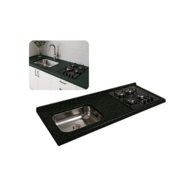 Imagem de Pia Cozinha Granito Verde Ubatuba Corte Cooktop Cuba 150cm