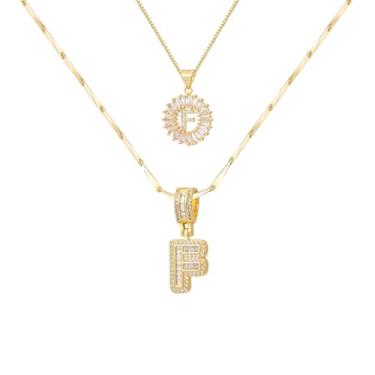 Imagem de ALFISO Colar com letras para mulheres, colares com inicial banhada a ouro 14K, joias personalizadas com nome personalizado, colar com pingente de iniciais para casal, 2 peças, colar elegante e