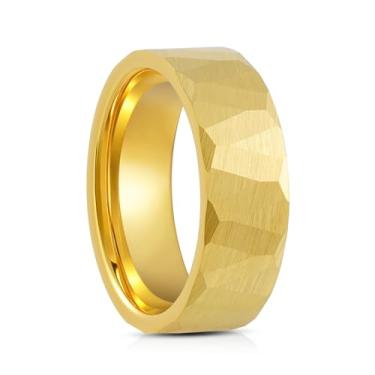 Imagem de SATAER Aliança de casamento para casais de 6 mm, 8 mm, para homens e mulheres, anel de tungstênio 18K, feito à mão, acabamento facetado, confortável, tamanho 5-15, Carboneto de tungstênio, Sem pedra