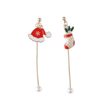 Imagem de Brincos de Natal femininos de boneco de neve com pingente de floco de neve, roupas de Natal, acessórios de bijuteria, 2inch, Cobre, Sem pedra preciosa