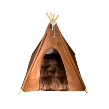 Imagem de Cama Pet，Cama para Gatos Toca，ImpermeáVel，Inclui Almofada，Adequado para Gatos e CãEs em Casa(G - A75cm x L68cm x C64cm,Caramelo)