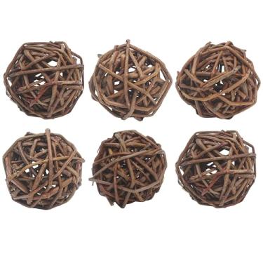 Imagem de 6 bolas de salgueiro para coelhinhos, brinquedos de rotim para mastigar, ramo natural de 5,3 a 5,8 cm, atividade de vime para papagaio, pássaro, chinchilas, porquinhos-da-índia, hamsters, gerbos