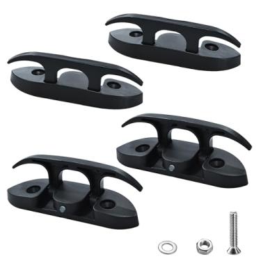 Imagem de YOQVQOY 4 peças de travas dobráveis de 12,7 cm - ganchos pretos pop-up para barcos, caiaques e passeios de barco: amarrar/corda de âncora, amarração e dobra para baixo para prender (2 furos)