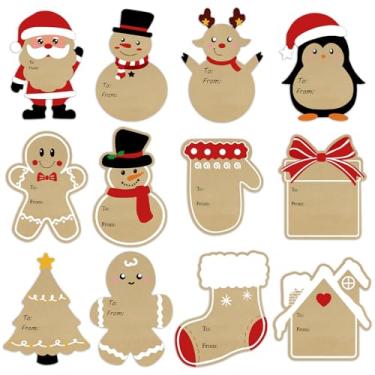 Imagem de Etiquetas de presente de Natal, 96 peças de etiquetas de caixa de presente de Natal, etiquetas autoadesivas de papel kraft natural para presentes de Natal, caixa de presente, decoração de envelopes, 5