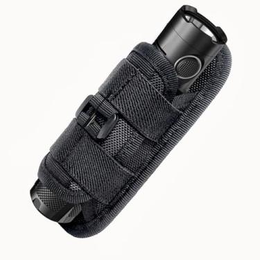 Imagem de Qixiang CB Bolsa de coldre para lanterna tática, suporte de lanterna de cinto giratório de 360 graus, estojo de transporte com clipe de carretel mosquetão para acessórios de cinto de serviço (preto1)