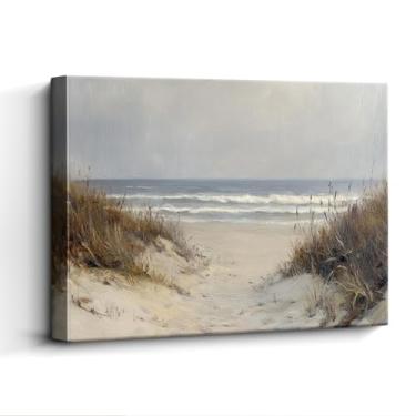 Imagem de WOXZQ Arte de parede de praia costeira, caminho arenoso para o mar, decoração de parede de paisagem marítima, impressão em tela laminada sem moldura, pôster natural, para presente de casa de praia