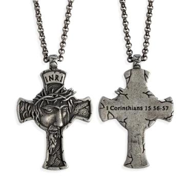 Imagem de Hero Company Colar de cruz INRI para homens – Colar cristão de aço inoxidável – Ajuda a emparelhar veteranos com um cão de serviço ou cão de abrigo