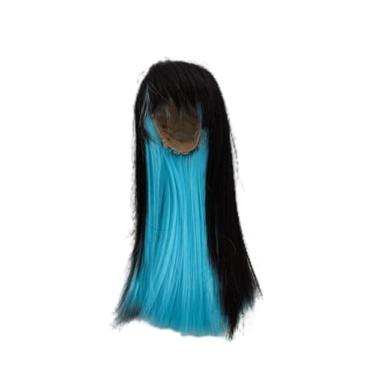 Imagem de Peruca de boneca de fibra de alta temperatura 1/8 bjd cabelo preto e azul claro acessórios de boneca bjd
