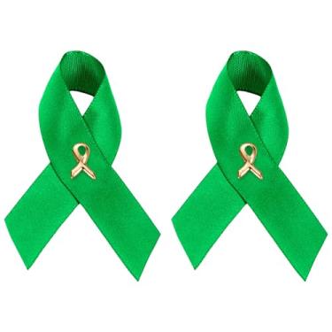 Imagem de Green Ribbon Pins de conscientização – Pacote de alfinetes para paralisia cerebral, glaucoma, saúde mental, transtorno bipolar, doação de órgãos, câncer de fígado - perfeito para dar de presente e arrecadar fundos, Cetim, cetim