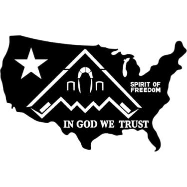 Imagem de Arte de parede patriótica Spirit of Freedom, design de mapa B-2 Stealth Bomber dos EUA, acabamento revestido com pó preto, tema de aviação militar, decoração de corte a laser In God We Trust (preto)