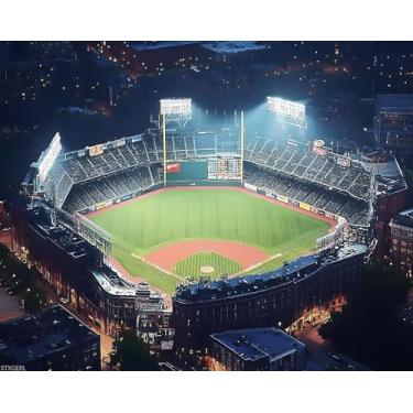 Imagem de XTXGERL Kit de pintura por números para adultos Boston Park Night 40,6 x 50,8 cm DIY Color by Numbers Kits de pintura em tela sem moldura para iniciantes