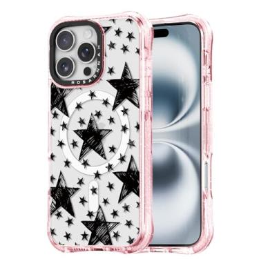 Imagem de Rosarnnah Capa para iPhone 16 Pro fofa - compatível com Magsafe - Capa de telefone à prova de choque com proteção contra quedas de grau militar de 6 m - Design engraçado de estrelas de desenho (17,5